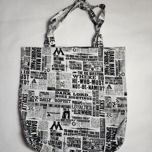 Black and White Graphic Tote Bag with Newspaper Print